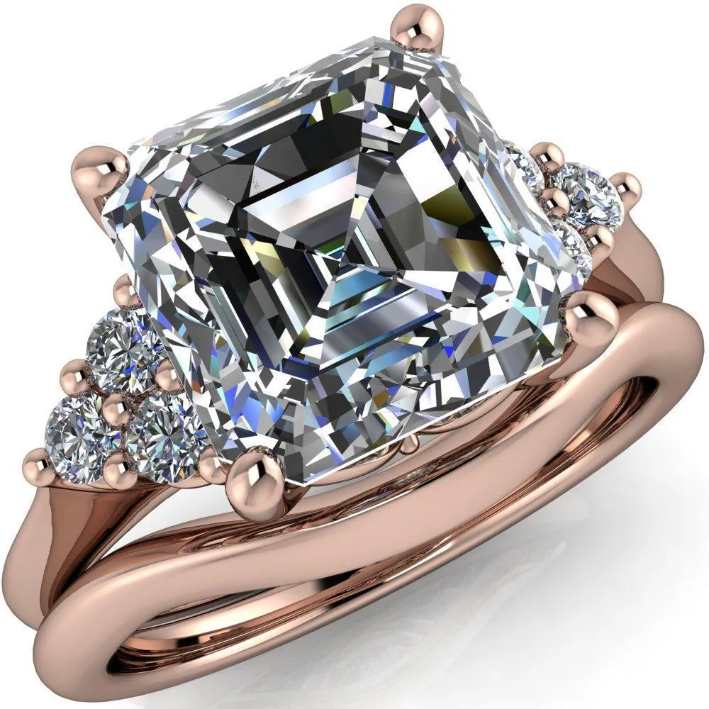 Biddle Asscher Moissanite Trio Side Diamonds Engagement Ring