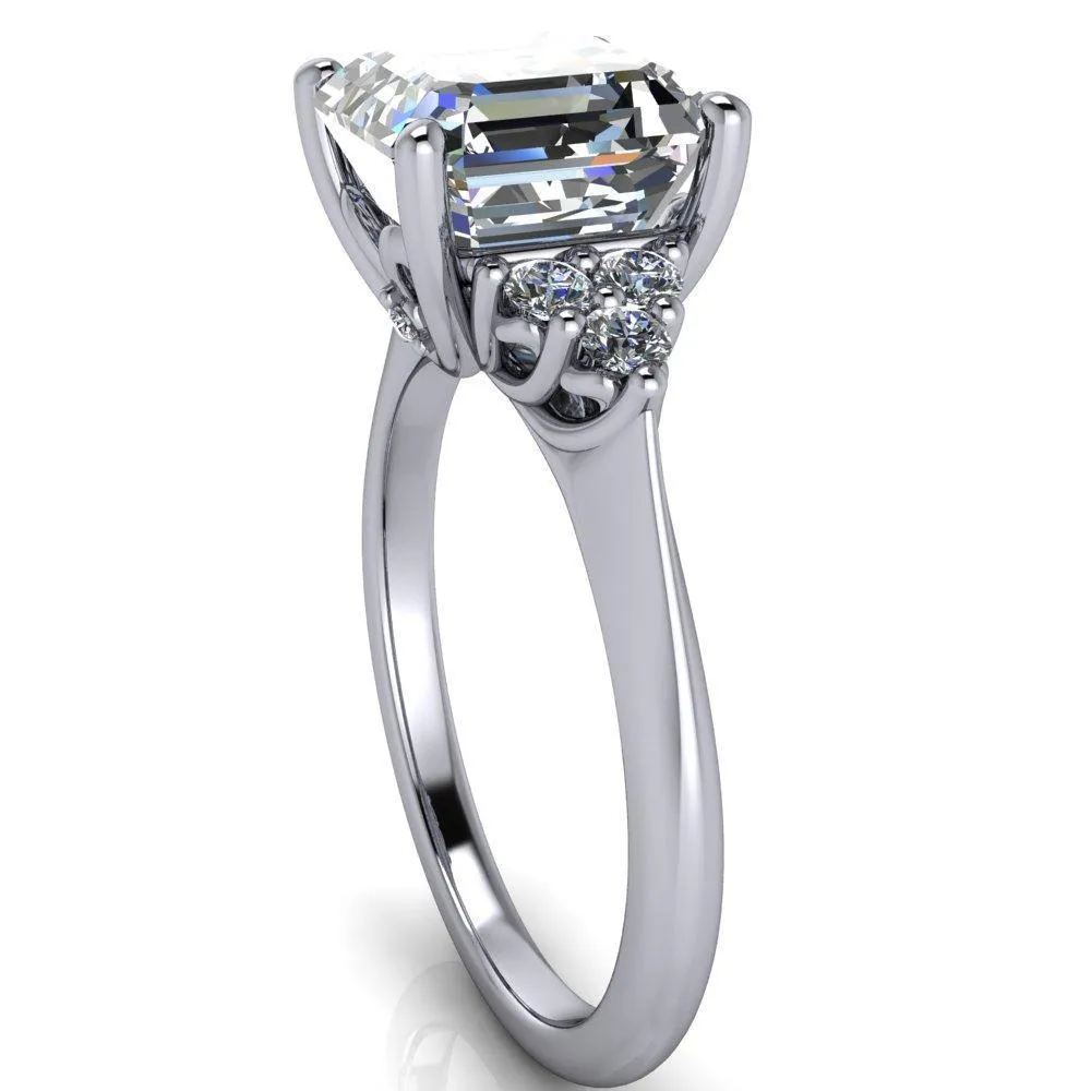 Biddle Asscher Moissanite Trio Side Diamonds Engagement Ring