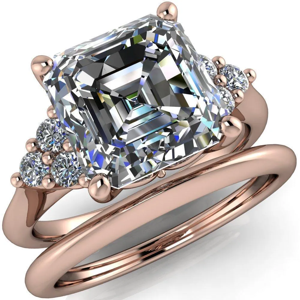 Biddle Asscher Moissanite Trio Side Diamonds Engagement Ring