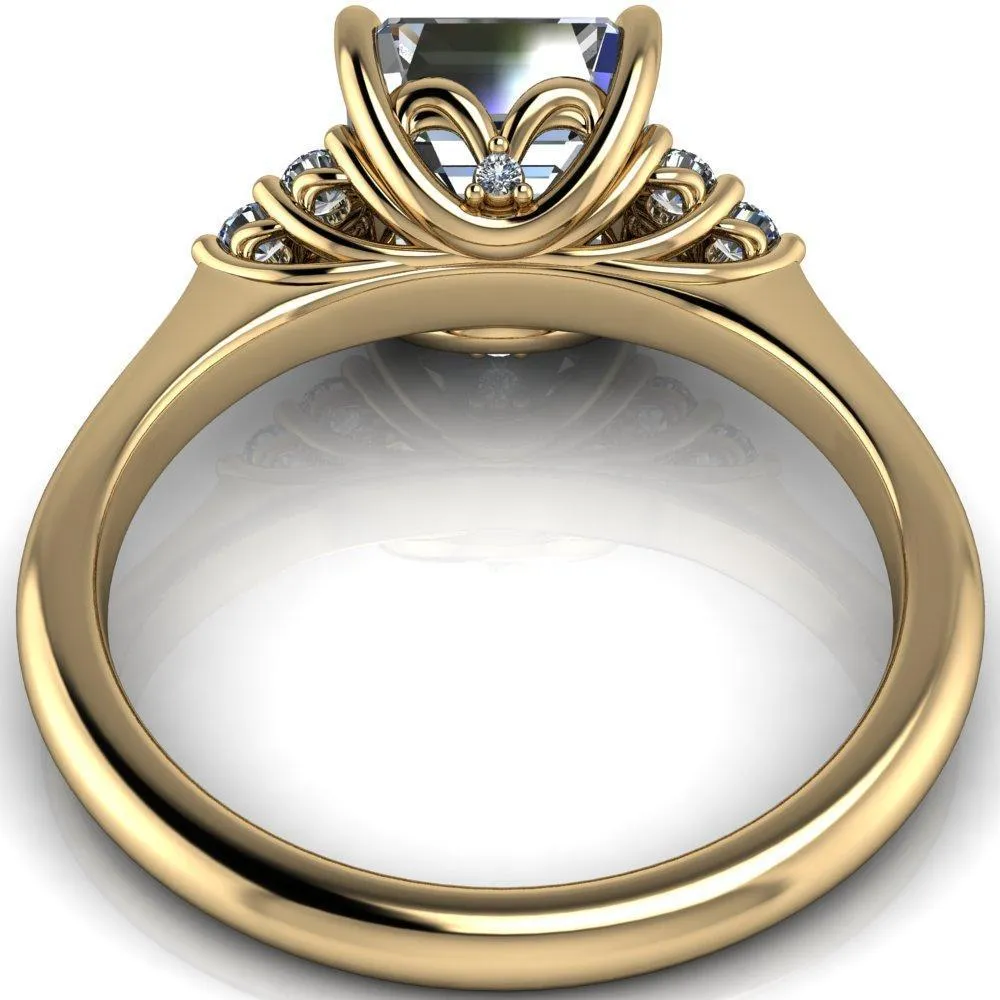 Biddle Asscher Moissanite Trio Side Diamonds Engagement Ring