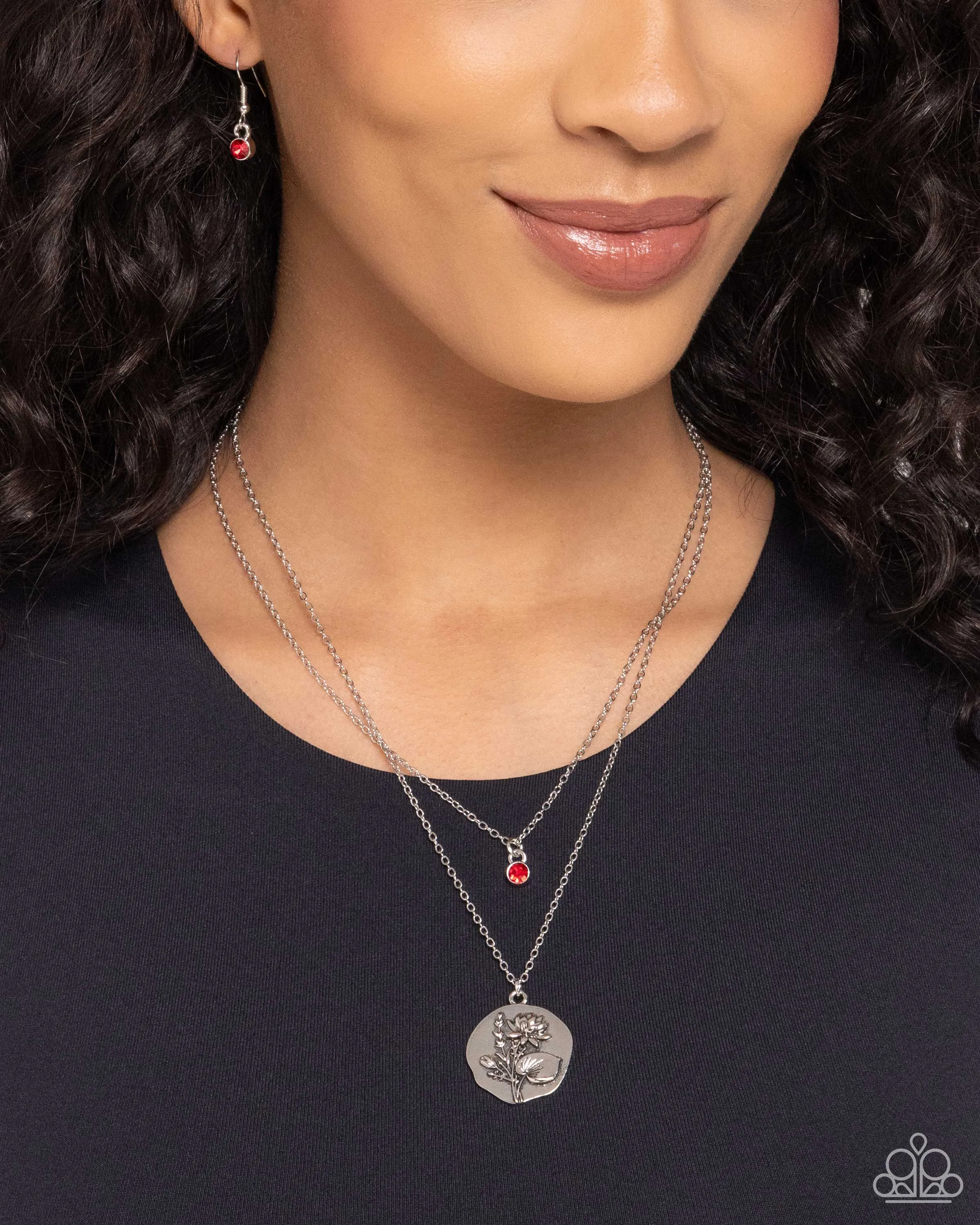 Birthstone Beauty - Red - Rhinestone July Flower Pendant Tiered Paparazzi Short Necklace