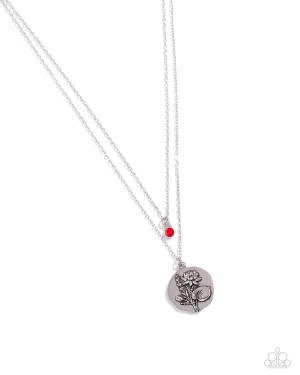 Birthstone Beauty - Red - Rhinestone July Flower Pendant Tiered Paparazzi Short Necklace