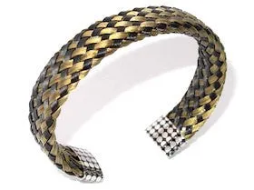 Black & Gold Woven Steel Cuff Bracelet