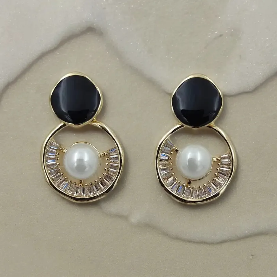 Black Onyx Pearl Drop Earrings