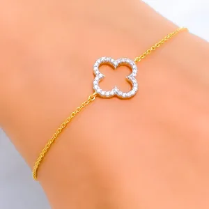 Blooming Clover-Shaped Diamond   18k Gold Bracelet