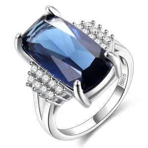Blue & White Crystal Baguette-Cut Cocktail Ring