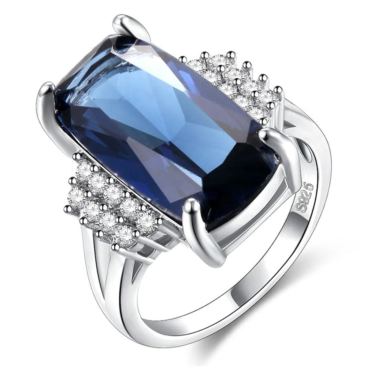 Blue & White Crystal Baguette-Cut Cocktail Ring