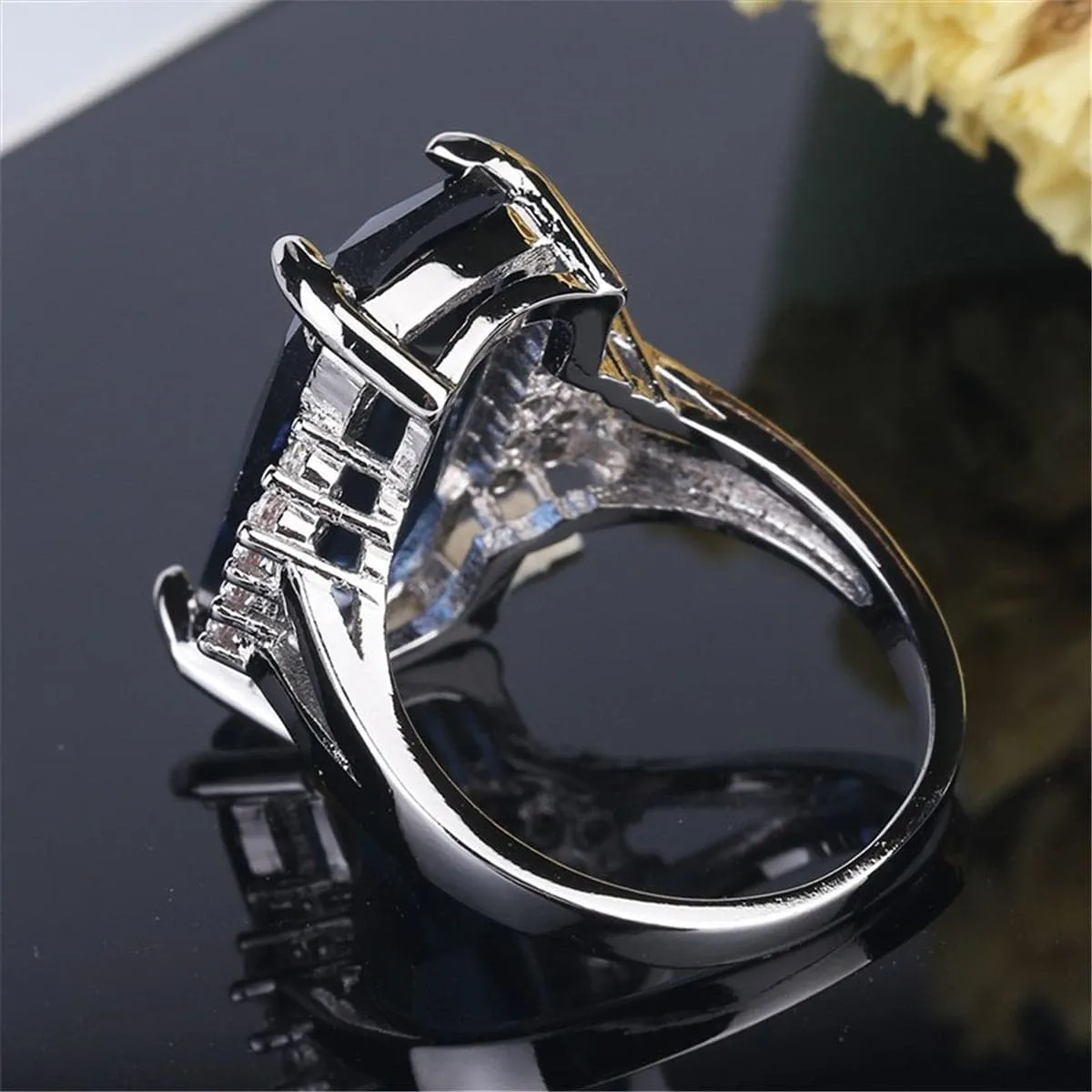 Blue & White Crystal Baguette-Cut Cocktail Ring