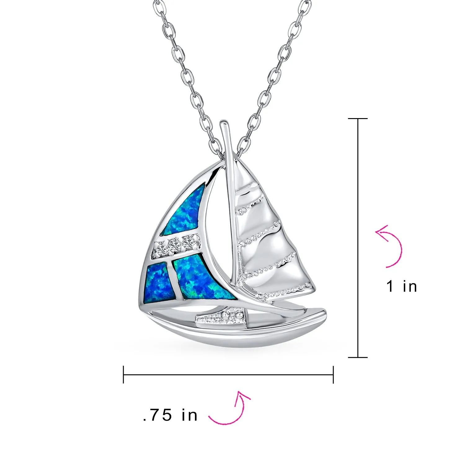 Blue Opal Sailboat Pendant Necklace Sterling Silver Nautical Boat Jewelry