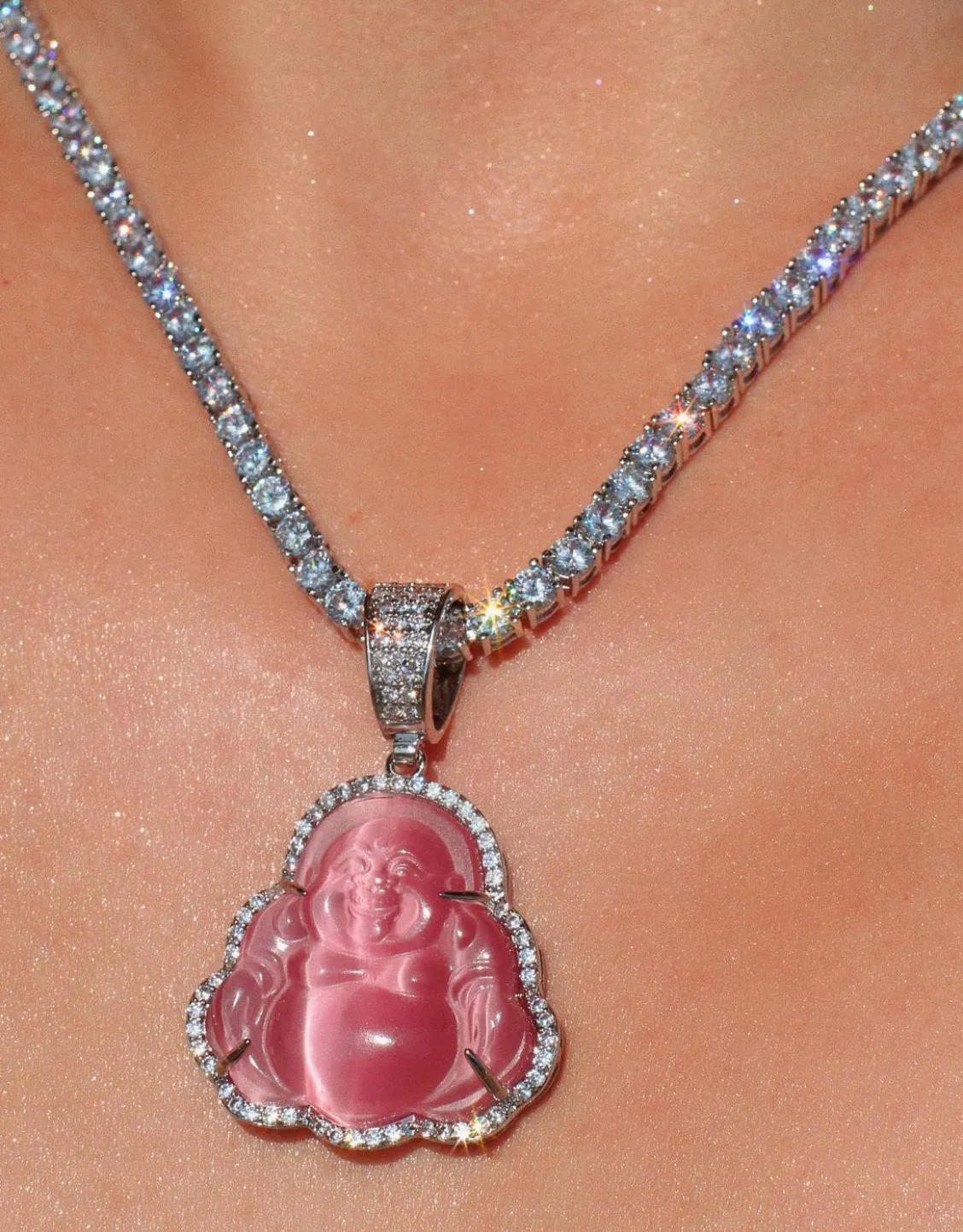 Blue Tennis chain buddha pendant