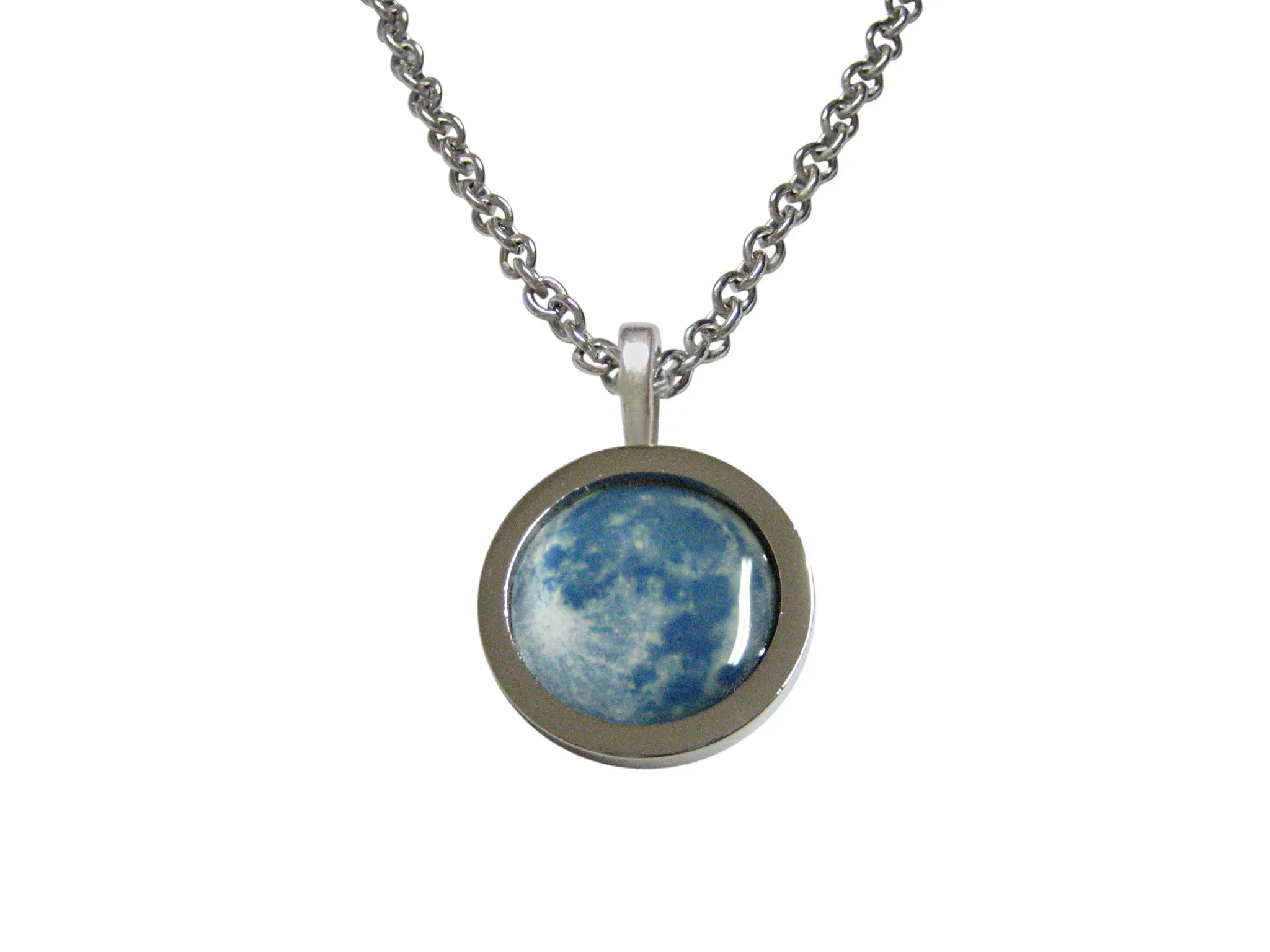 Bordered Blue Moon Pendant Necklace
