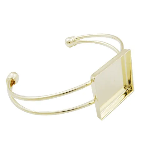 Bracelet With 25*25MM Square Setting,Cuff,Adjustable,14K Gold-Plated Brass,Lead Free And Nickel Free,Sold 10PCS Per Lot