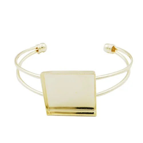 Bracelet With 25*25MM Square Setting,Cuff,Adjustable,14K Gold-Plated Brass,Lead Free And Nickel Free,Sold 10PCS Per Lot