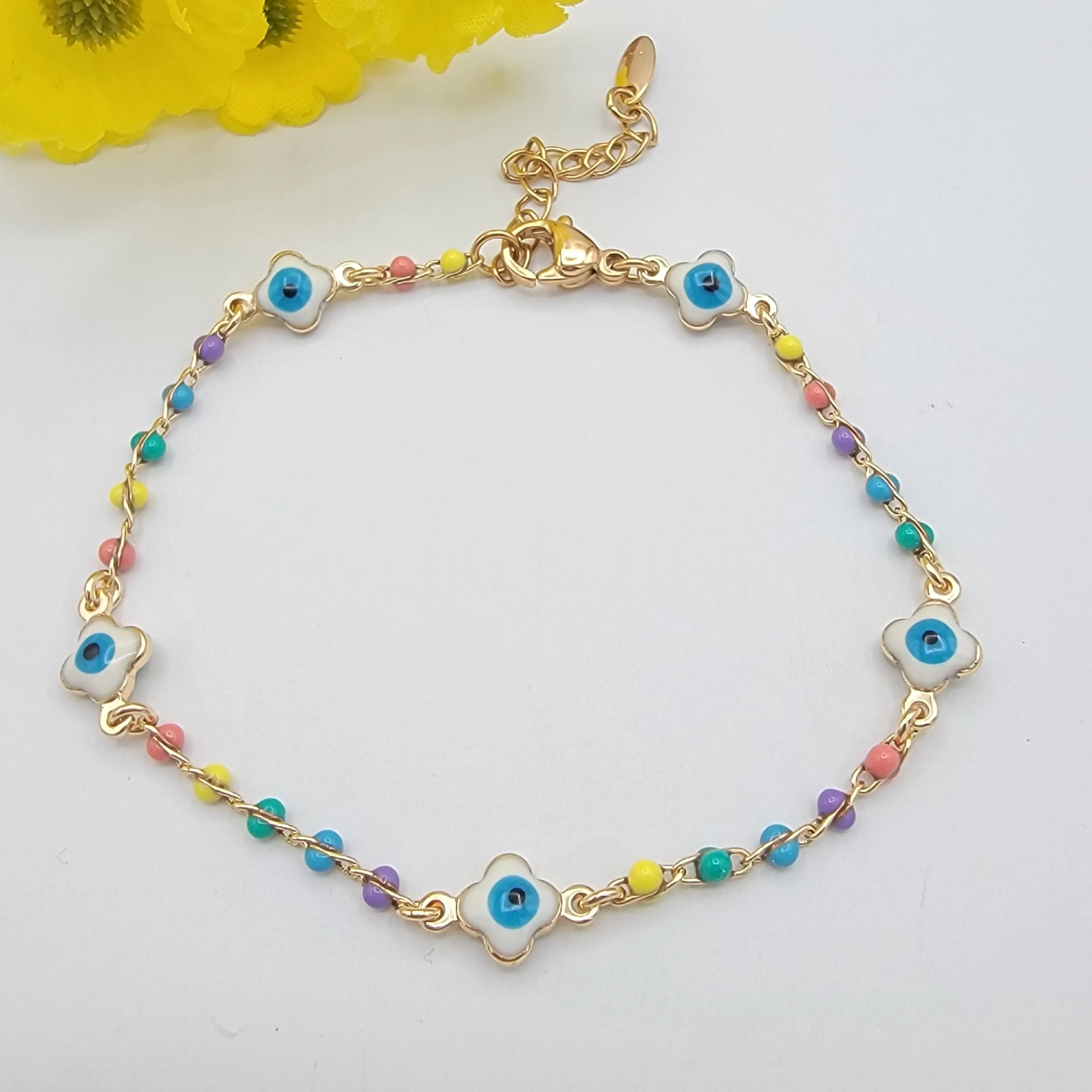 Bracelets - 14K Gold Plated. Multicolor Eyes. Ojos.
