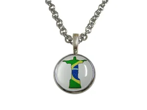 Brazil Flag Christ The Redeemer Rio Statue Pendant Necklace