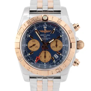 Breitling Chronomat 44 GMT Two-Tone 18k Rose Gold Steel Blue 44mm CB0420 Watch