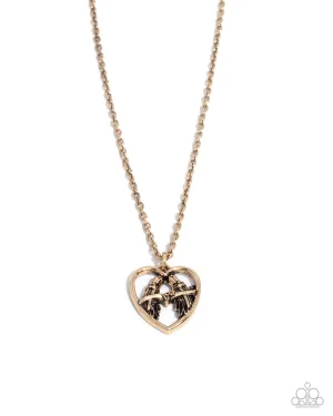 Brilliant Birds - Gold - Heart Paparazzi Short Necklace