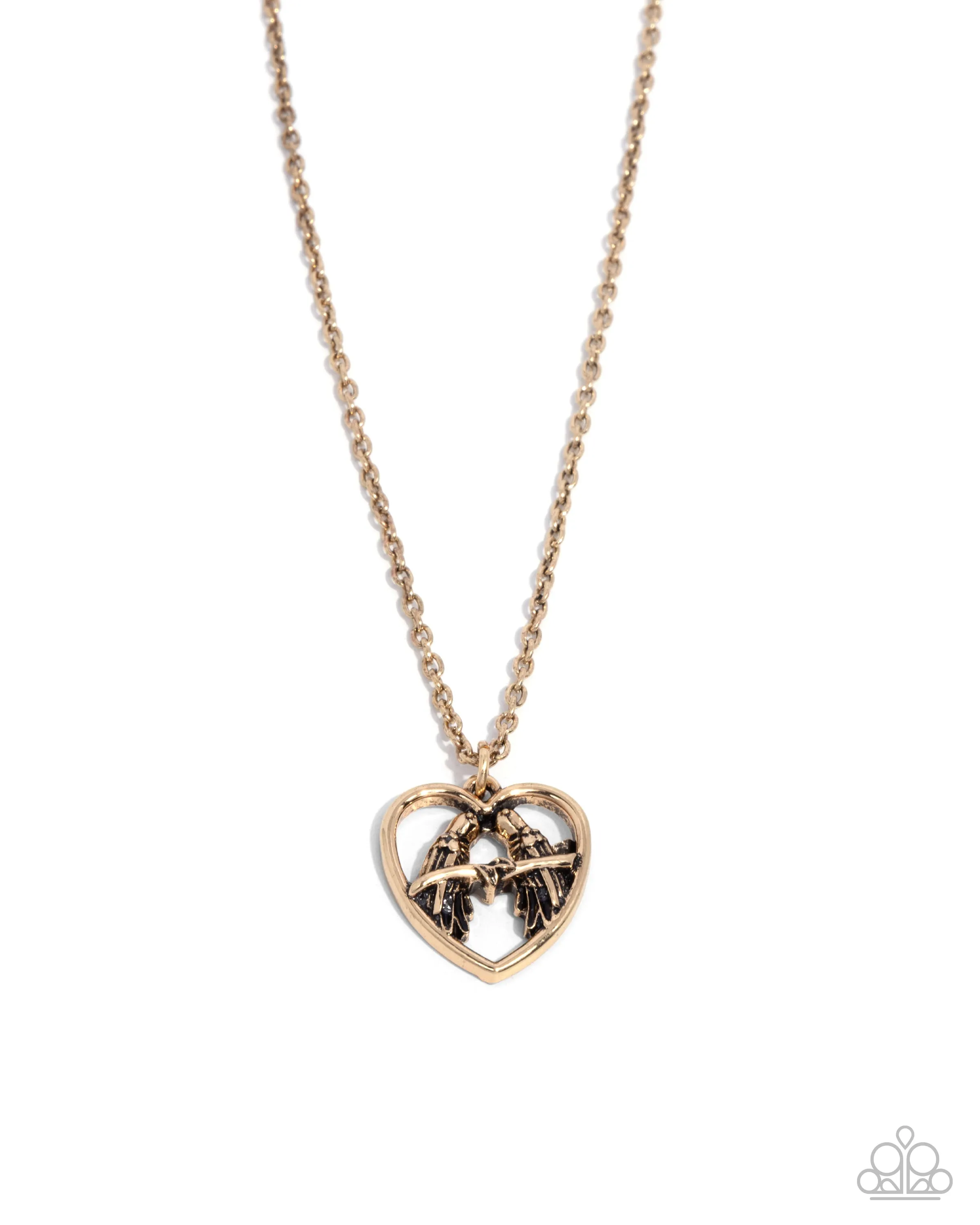Brilliant Birds - Gold - Heart Paparazzi Short Necklace