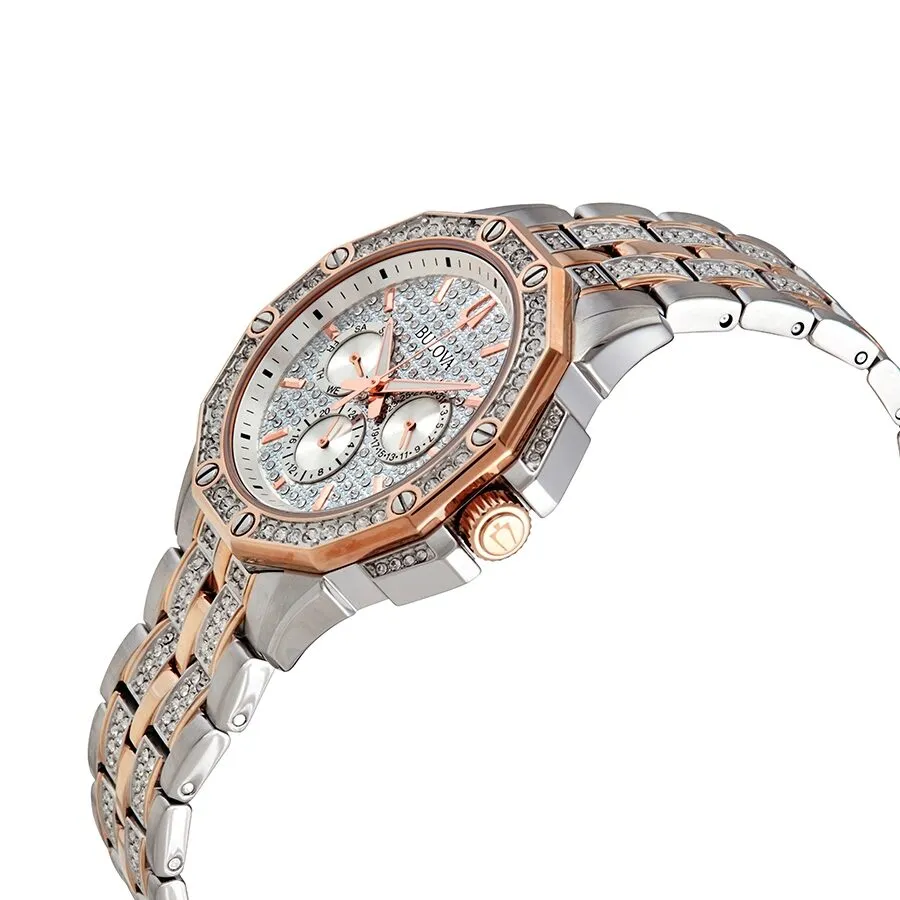 Bulova Octava Silver Crystal Pave Dial Men's Watch 98C133
