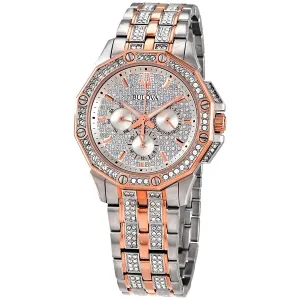Bulova Octava Silver Crystal Pave Dial Men's Watch 98C133