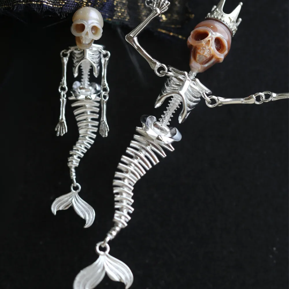 Bunny & Mermaid Pearl Skull Removable Earrings