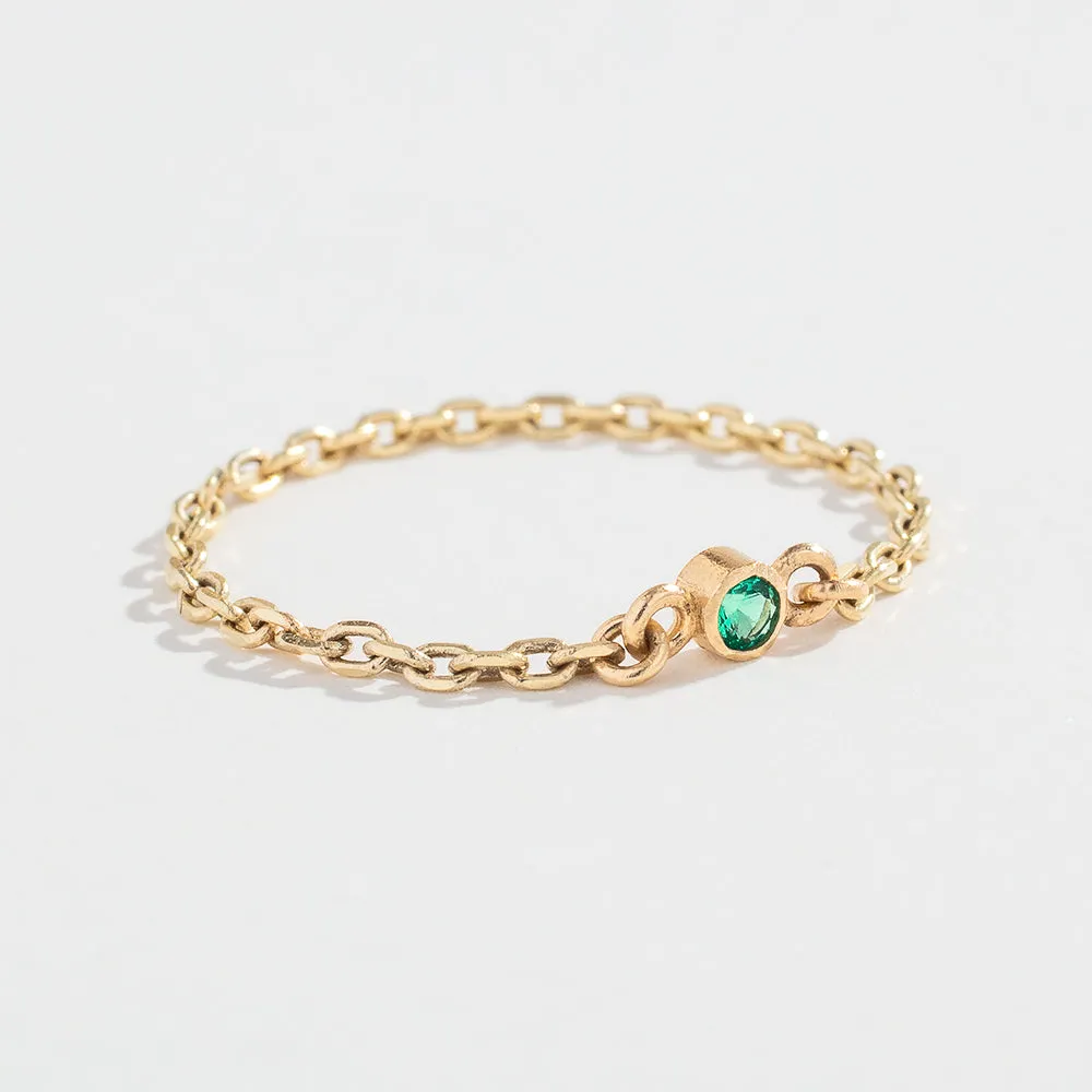 CABLE CHAIN LINK RING | 14K GOLD | EMERALD