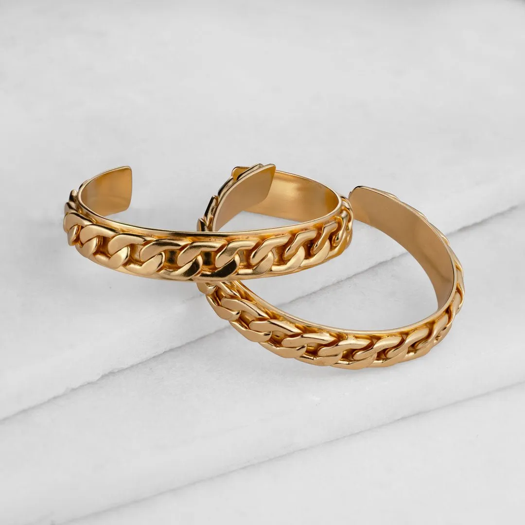 Camden - Flat and Wide Curb Chain 14K Gold Cuff Bracelet