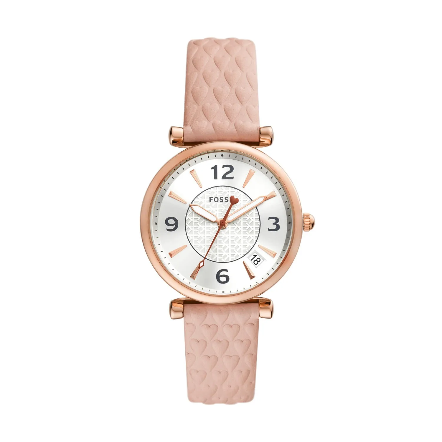Carlie Three-Hand Date Blush Leather Watch