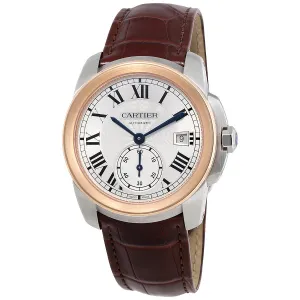 Cartier Calibre De Cariter Silver Dial Rose Gold Men's Watch W2CA0002