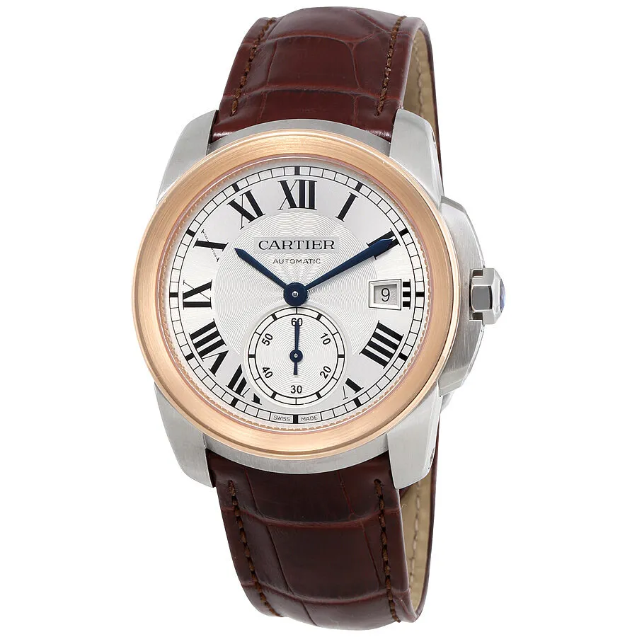 Cartier Calibre De Cariter Silver Dial Rose Gold Men's Watch W2CA0002
