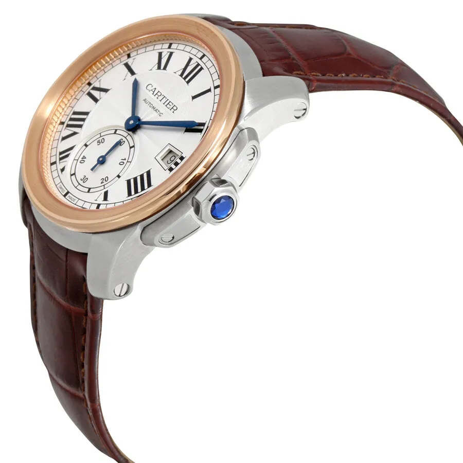 Cartier Calibre De Cariter Silver Dial Rose Gold Men's Watch W2CA0002
