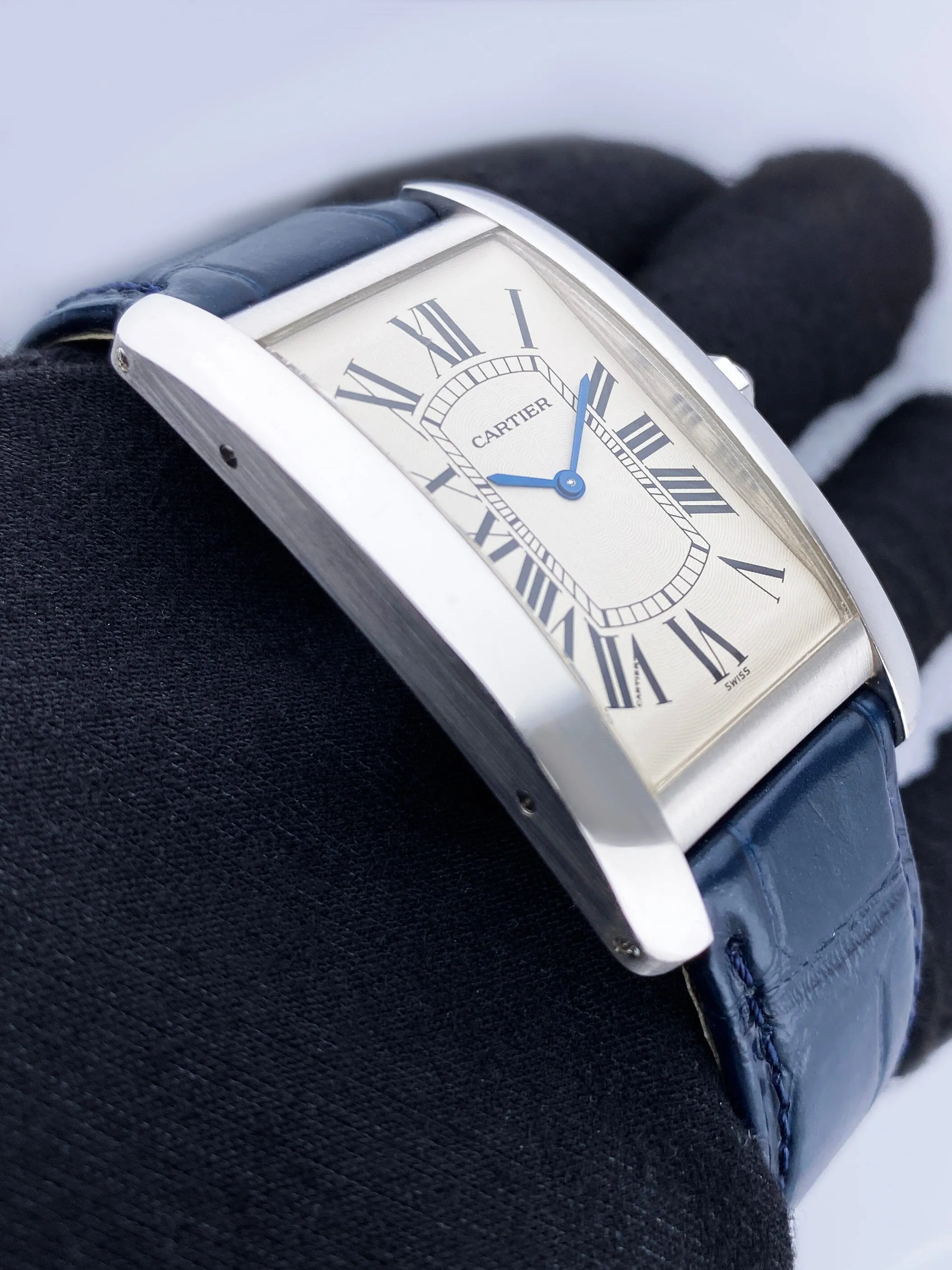 Cartier Tank Americaine Large W2601356 Rhodiumized 18K White Gold Mens Watch