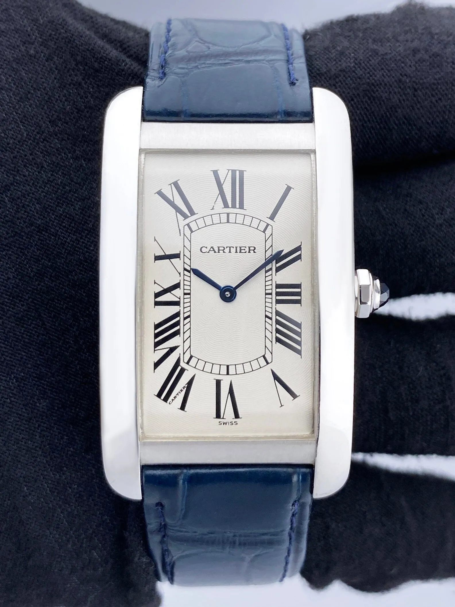 Cartier Tank Americaine Large W2601356 Rhodiumized 18K White Gold Mens Watch