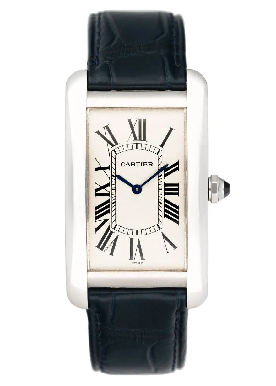 Cartier Tank Americaine Large W2601356 Rhodiumized 18K White Gold Mens Watch