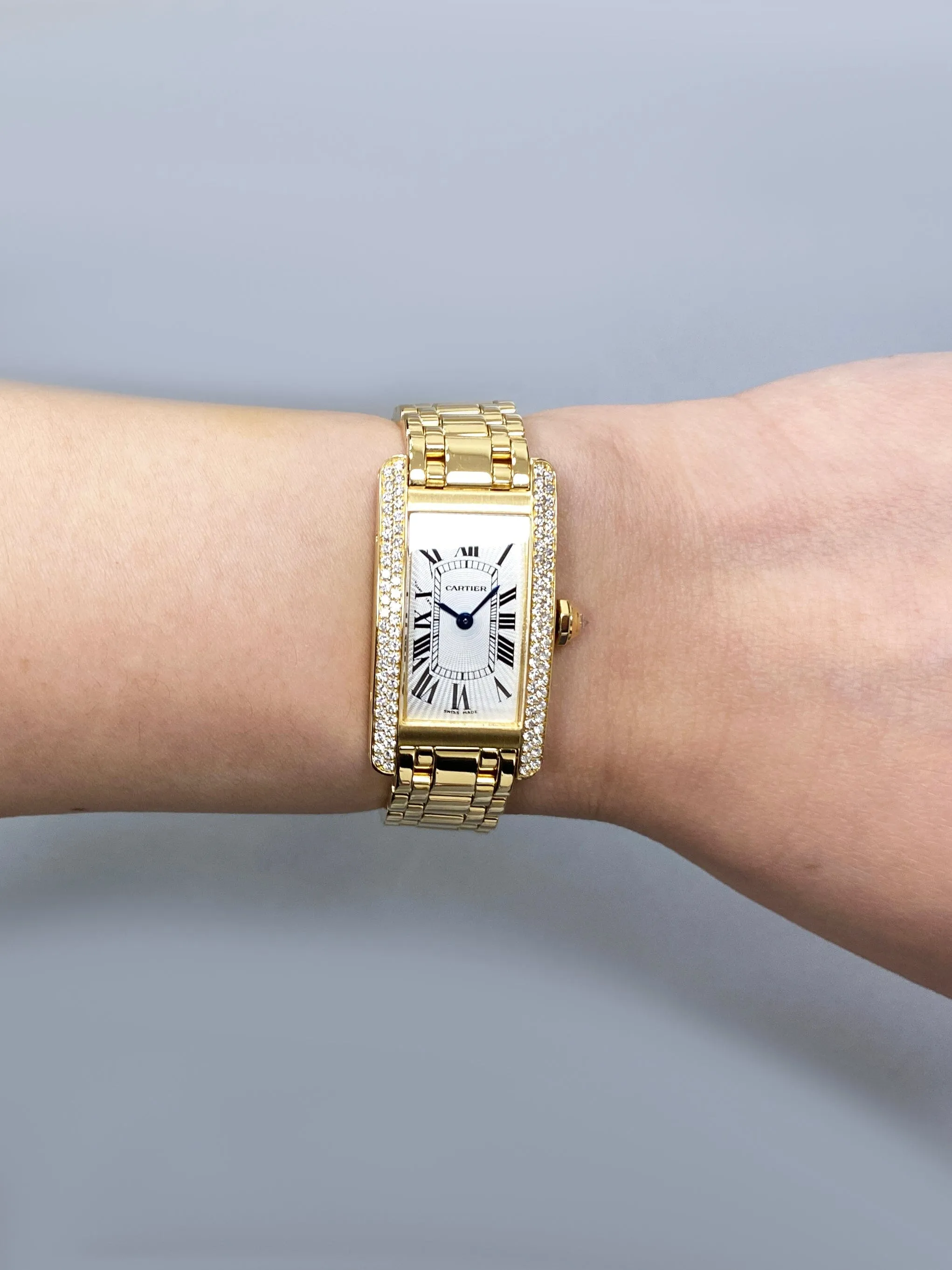 Cartier Tank Americaine WB7012K2 Diamond Silver Dial Ladies Watch