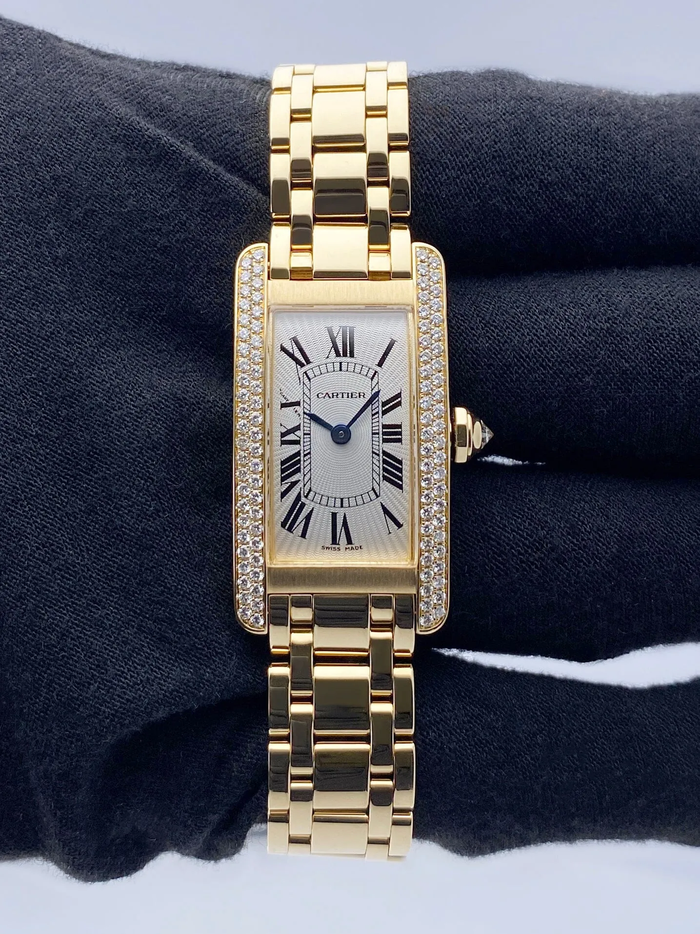 Cartier Tank Americaine WB7012K2 Diamond Silver Dial Ladies Watch