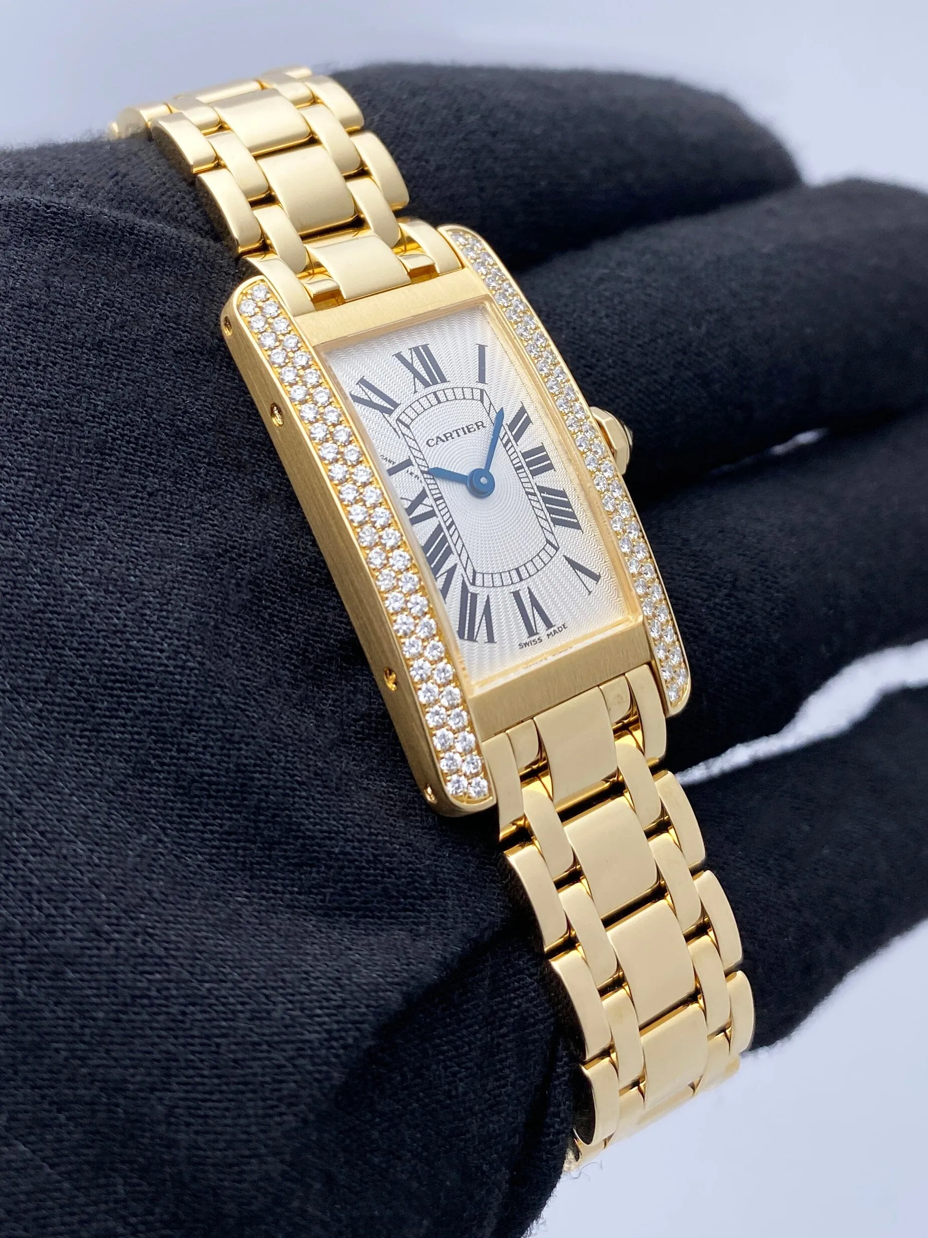 Cartier Tank Americaine WB7012K2 Diamond Silver Dial Ladies Watch