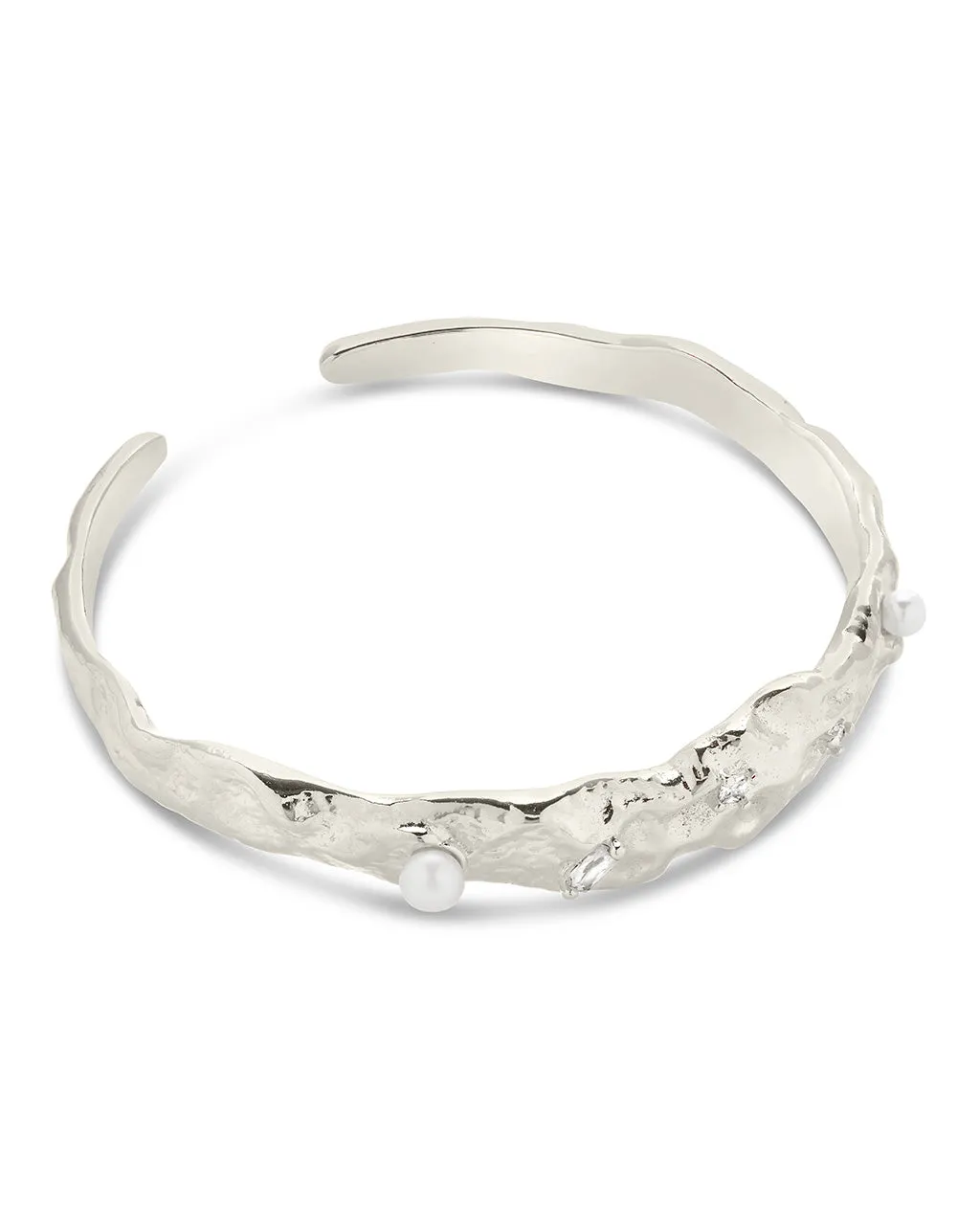 Caspara CZ & Pearl Textured Cuff Bracelet