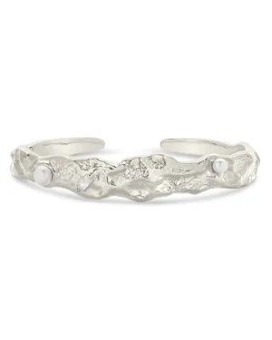 Caspara CZ & Pearl Textured Cuff Bracelet