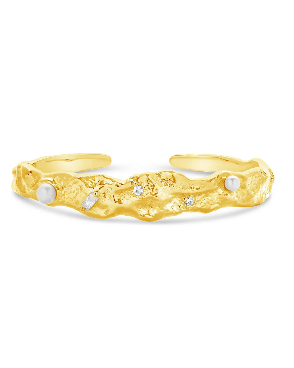 Caspara CZ & Pearl Textured Cuff Bracelet