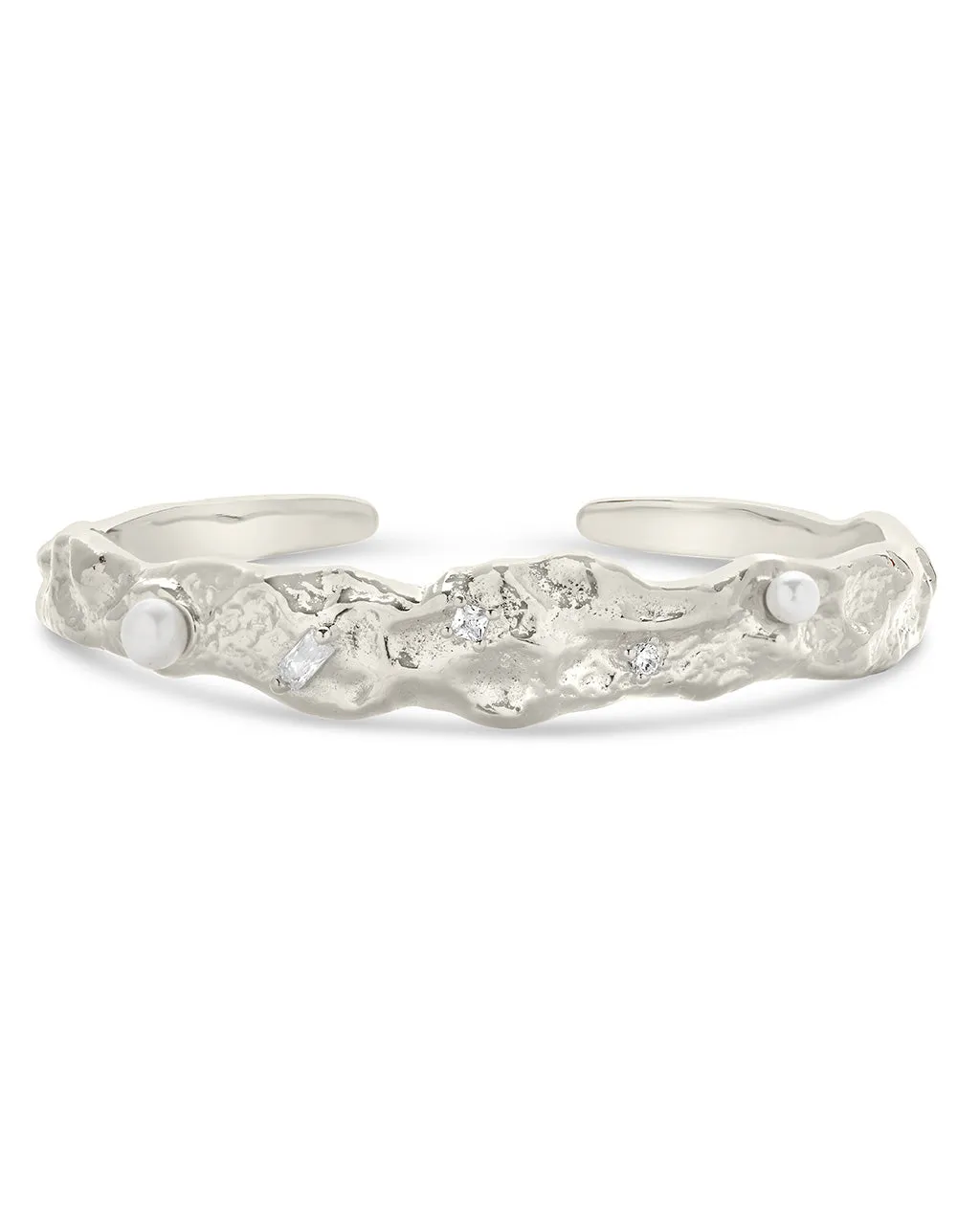 Caspara CZ & Pearl Textured Cuff Bracelet
