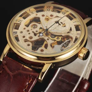 Casual New Fashion SEWOR Brand Skeleton Men Male Military Army Clock Classic Luxury Gold Mechanical Hand Wind Wrist Watch Gift