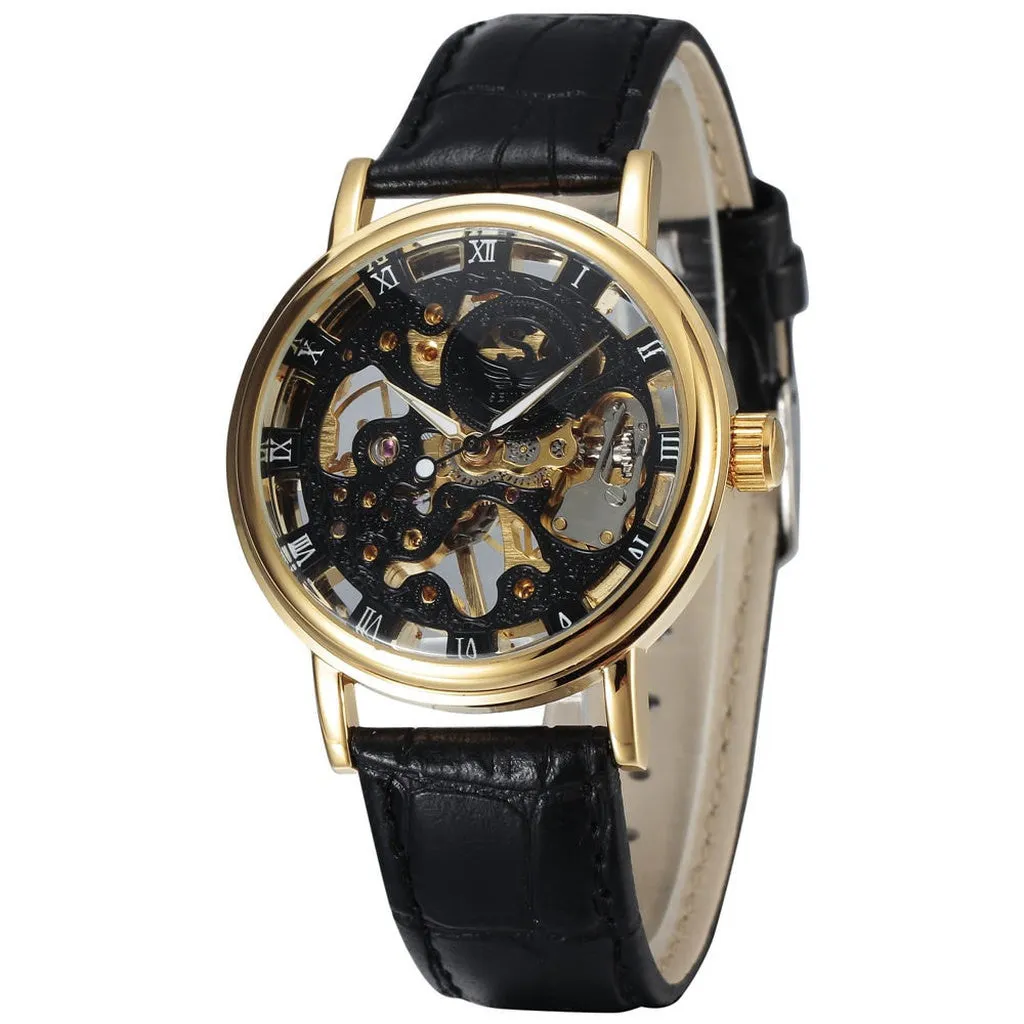 Casual New Fashion SEWOR Brand Skeleton Men Male Military Army Clock Classic Luxury Gold Mechanical Hand Wind Wrist Watch Gift