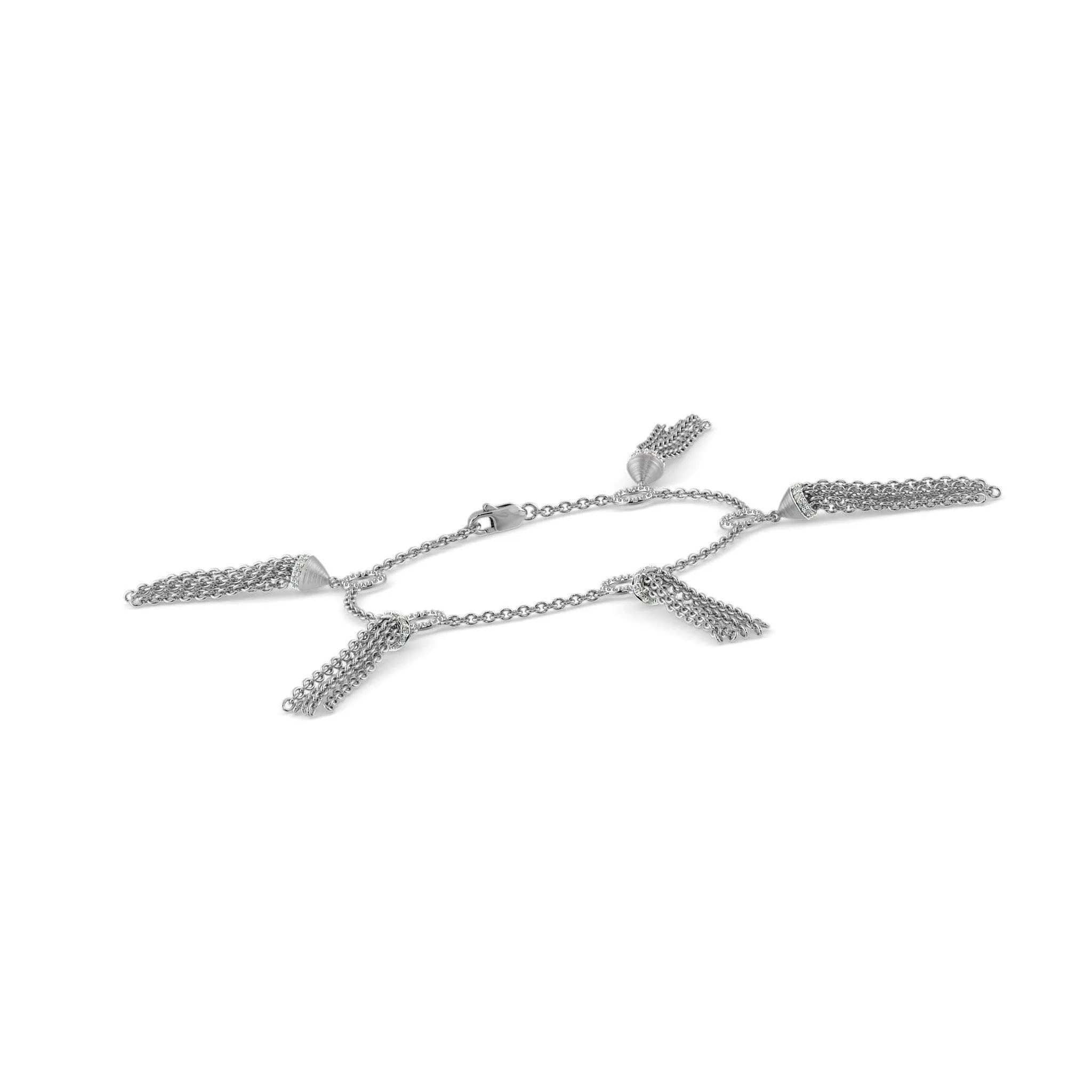 Charm Tasel Bracelet 14k Solid White Gold Handmade, Tassel Bracelet, Gold Bracelet, Diamond Bracelet