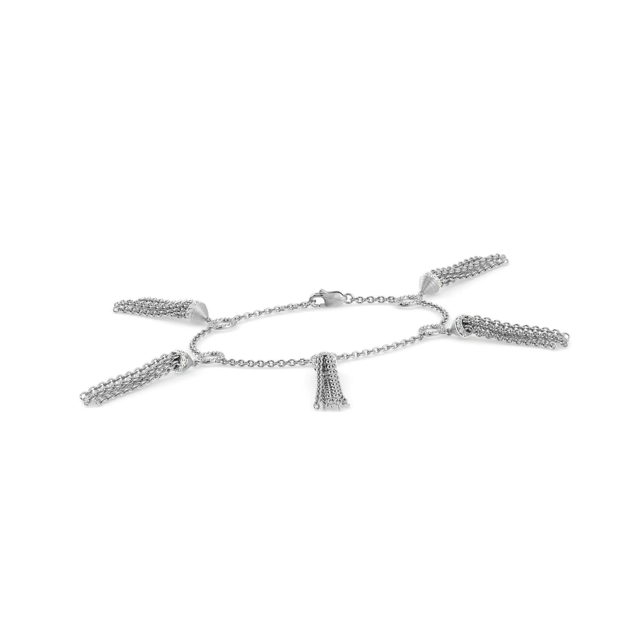 Charm Tasel Bracelet 14k Solid White Gold Handmade, Tassel Bracelet, Gold Bracelet, Diamond Bracelet