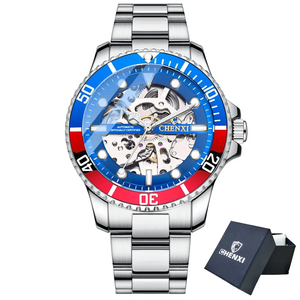 CHENXI Men Golden Stainless Steel Watches Fashion Automatic Mechanical Watch Male Luminous hands Clocks 30M Waterproof Watch
