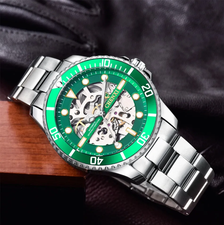 CHENXI Men Golden Stainless Steel Watches Fashion Automatic Mechanical Watch Male Luminous hands Clocks 30M Waterproof Watch
