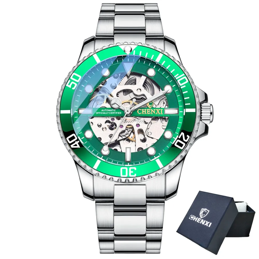 CHENXI Men Golden Stainless Steel Watches Fashion Automatic Mechanical Watch Male Luminous hands Clocks 30M Waterproof Watch