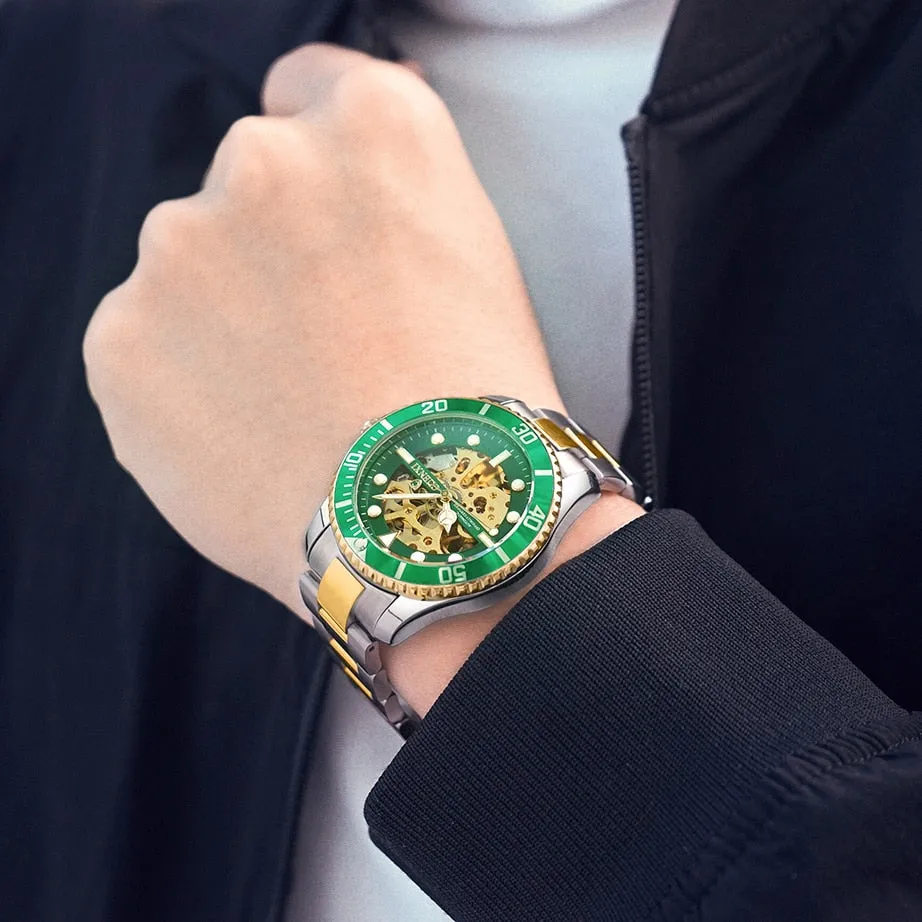 CHENXI Men Golden Stainless Steel Watches Fashion Automatic Mechanical Watch Male Luminous hands Clocks 30M Waterproof Watch