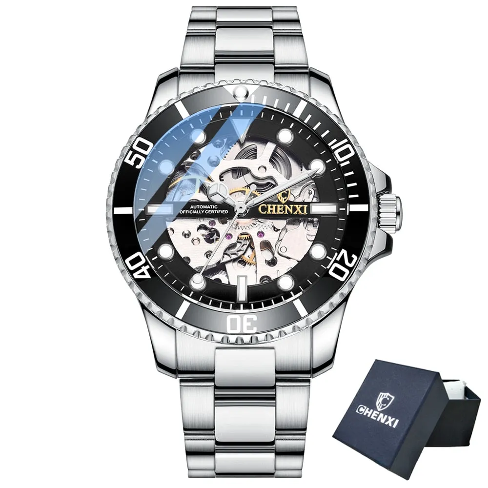 CHENXI Men Golden Stainless Steel Watches Fashion Automatic Mechanical Watch Male Luminous hands Clocks 30M Waterproof Watch